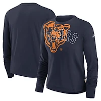 Women's Nike Navy Chicago Bears Layered Logo Cropped Long Sleeve Fashion T-Shirt