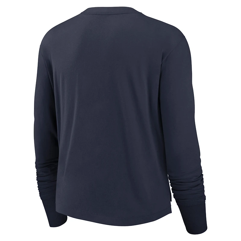 Women's Nike Navy Chicago Bears Layered Logo Cropped Long Sleeve Fashion T-Shirt