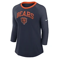 T-shirt raglan à manches 3/4 Nike pour femmes, bleu marine, Chicago Bears