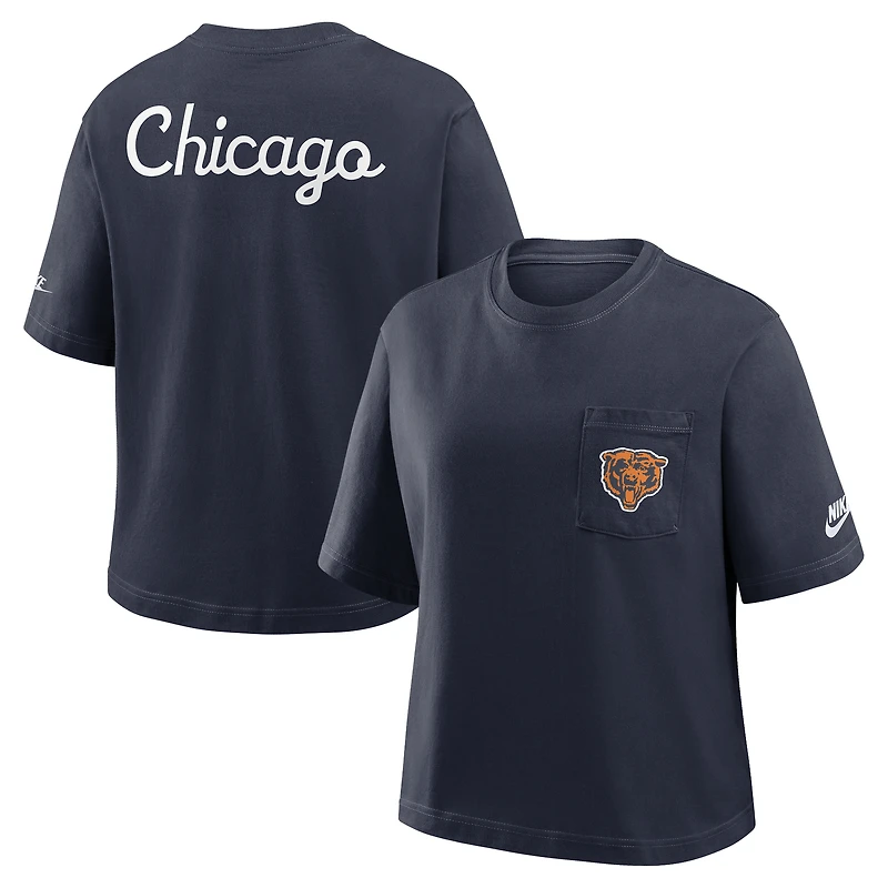 Women's Nike Navy Chicago Bears Rewind Pocket Boxy T-Shirt