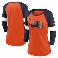 T-shirt à manches 3/4 raglan pour femme Nike Chicago Bears Football Pride - Orange/Bleu marine