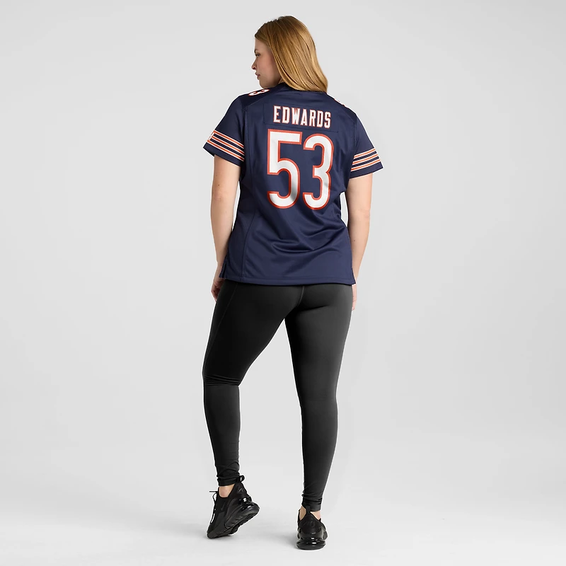 Maillot Nike TJ Edwards pour femme, joueur de jeu des Chicago Bears, bleu marine