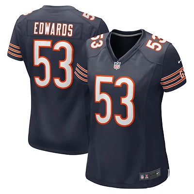 Maillot Nike TJ Edwards pour femme, joueur de jeu des Chicago Bears, bleu marine