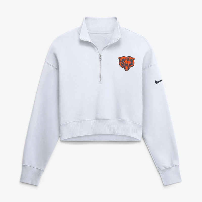 Women's Nike White Chicago Bears Oversized Phoenix Fleece Cropped Quarter-Zip Sweatshirt
