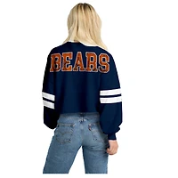 Women's Spirit Jersey  Navy Chicago Bears Oversized Cropped Stripe Long Sleeve T-Shirt