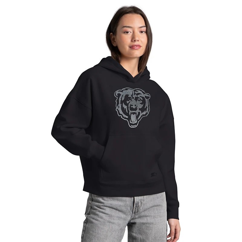 Women's Starter  Black Chicago Bears Rhinestone Relaxed Hoodie