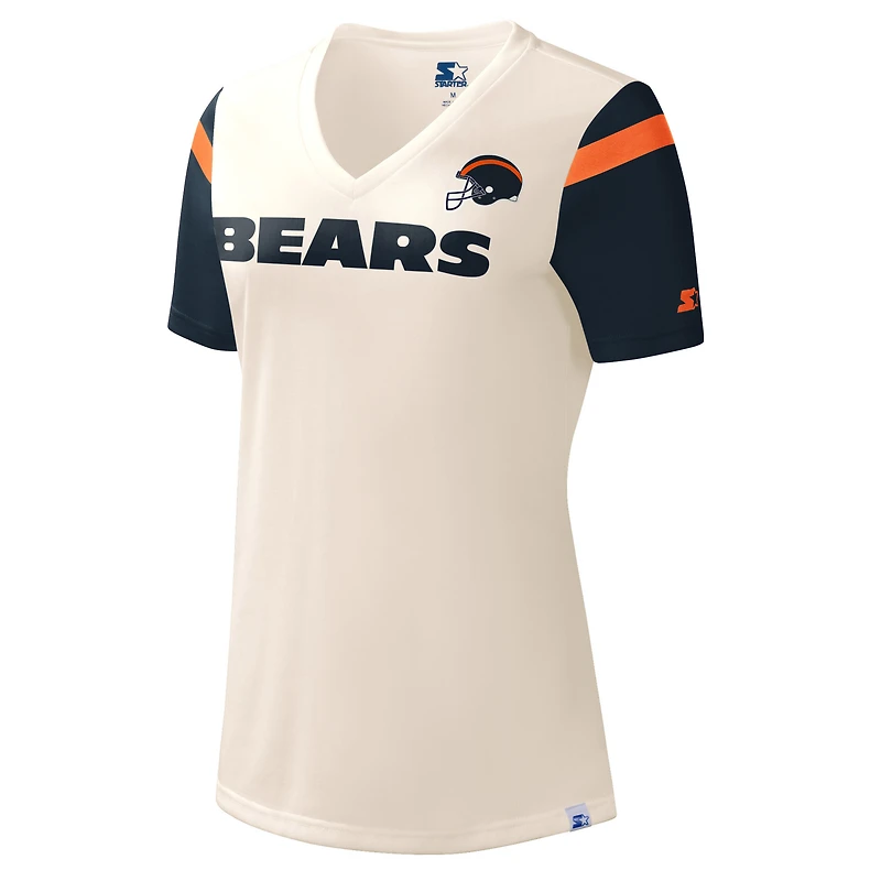 Women's Starter Cream Chicago Bears Kick Start V-Neck T-Shirt