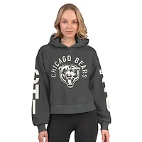 Women's Starter  Heather Charcoal Chicago Bears Star Player Cropped Fleece Pullover Hoodie