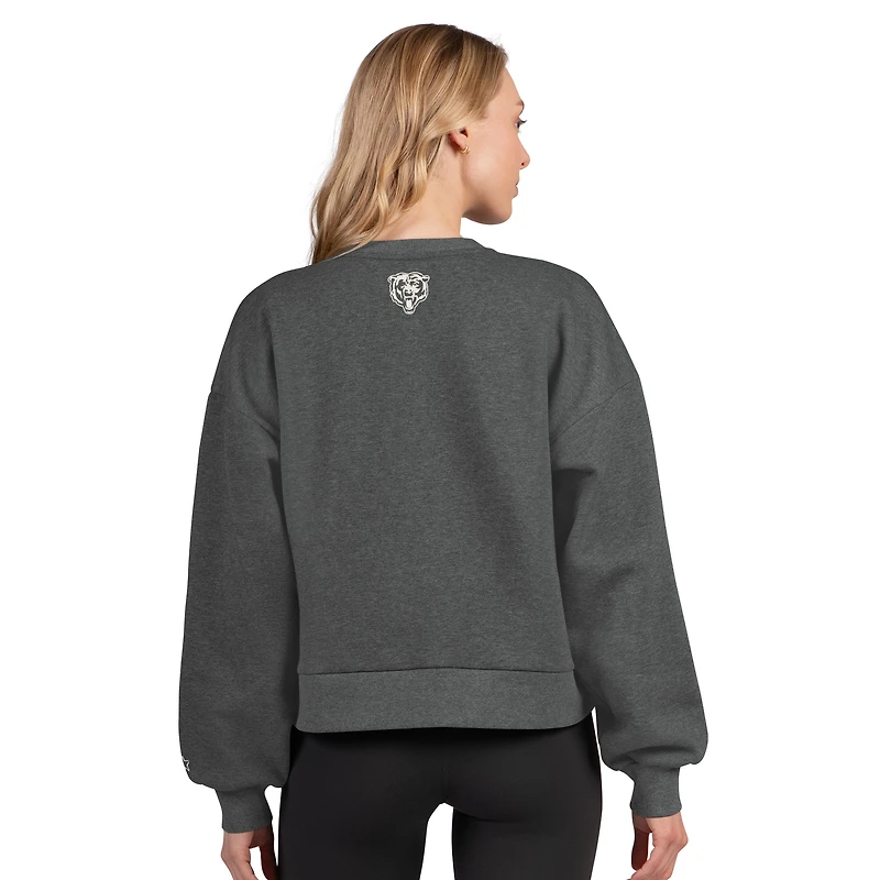 Sweat-shirt court en polaire gris chiné pour femme, motif Starter des Chicago Bears.