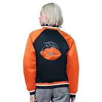 Women's Starter Navy/Orange Chicago Bears Satin Full-Snap Vintage Varsity Jacket