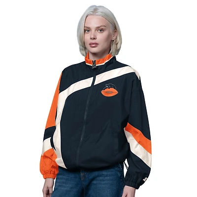Coupe-vent zippé vintage pour femme, bleu marine/orange, des Chicago Bears, 1er trimestre