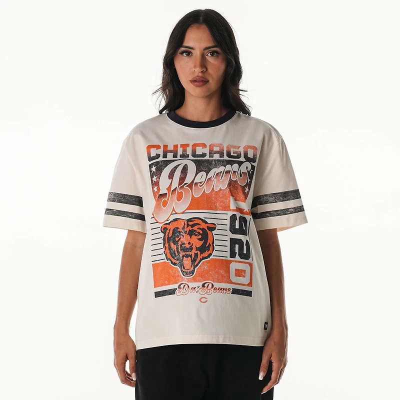 Women's The Wild Collective  Cream Chicago Bears Vintage Drop Shoulder Oversized Boyfriend T-Shirt