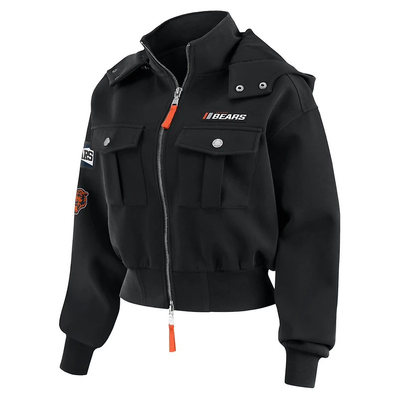 Veste bomber courte zippée noire à poches plaquées pour femme WEAR by Erin Andrews des Chicago Bears