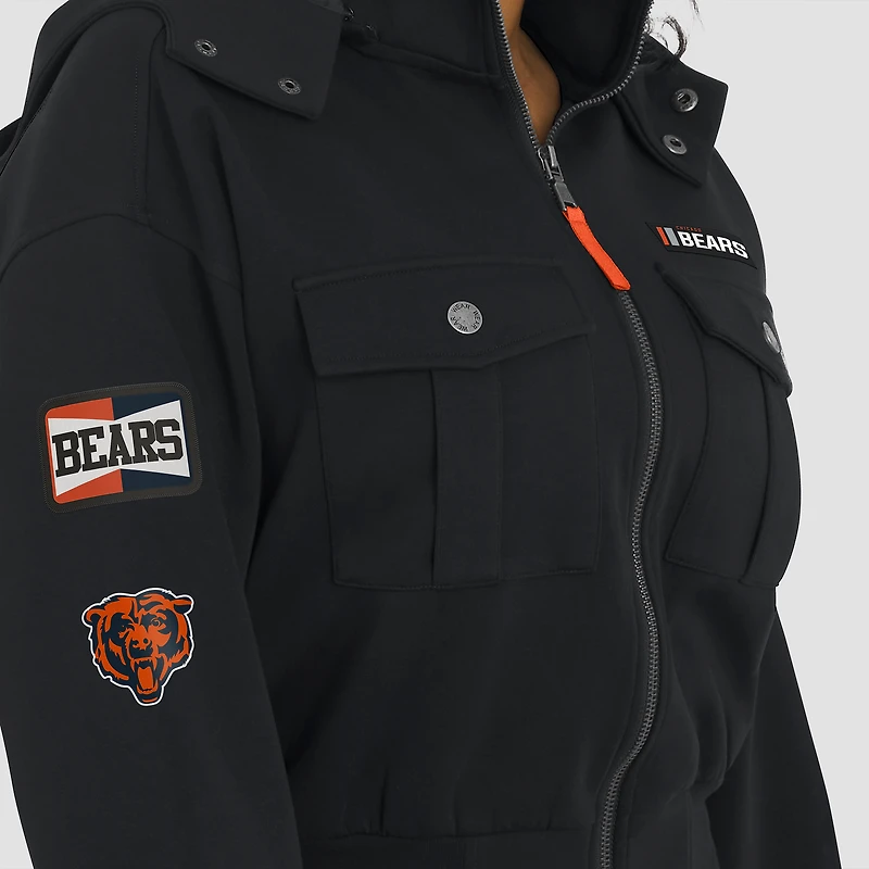 Veste bomber courte zippée noire à poches plaquées pour femme WEAR by Erin Andrews des Chicago Bears