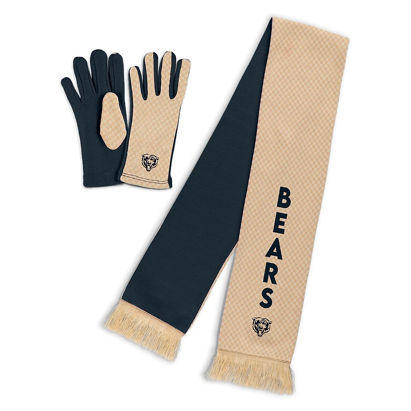 Ensemble écharpe et gants à micro-carreaux ton sur ton pour femmes WEAR by Erin Andrews Chicago Bears