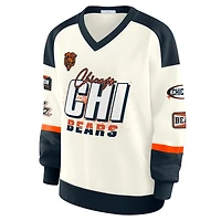 Women's WEAR by Erin Andrews  Cream Chicago Bears Racing Crew V-Neck Sweatshirt