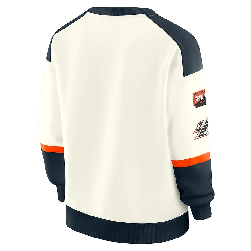 Women's WEAR by Erin Andrews  Cream Chicago Bears Racing Crew V-Neck Sweatshirt