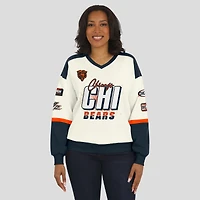 Women's WEAR by Erin Andrews  Cream Chicago Bears Racing Crew V-Neck Sweatshirt