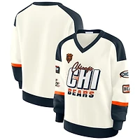 Women's WEAR by Erin Andrews  Cream Chicago Bears Racing Crew V-Neck Sweatshirt