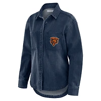 Women's WEAR by Erin Andrews Denim Chicago Bears Washed Oversized Full-Snap Shacket