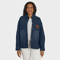 Women's WEAR by Erin Andrews Denim Chicago Bears Washed Oversized Full-Snap Shacket