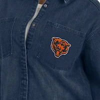Women's WEAR by Erin Andrews Denim Chicago Bears Washed Oversized Full-Snap Shacket