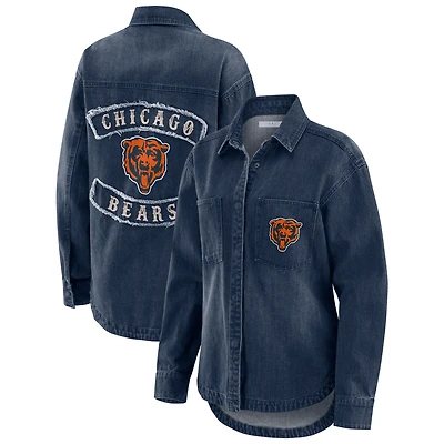 Women's WEAR by Erin Andrews Denim Chicago Bears Washed Oversized Full-Snap Shacket