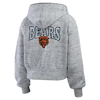 Women's WEAR by Erin Andrews  Heather Gray Chicago Bears Speckled Fleece Cropped Full-Zip Hoodie