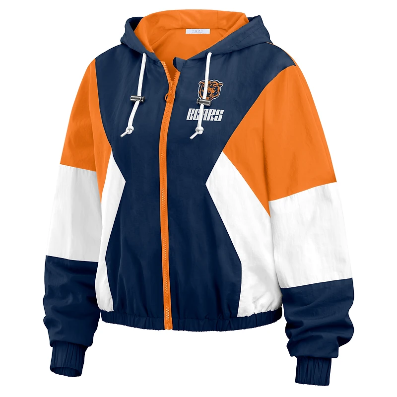 Veste coupe-vent entièrement zippée à blocs de couleurs bleu marine/orange WEAR by Erin Andrews pour femme des Chicago Bears