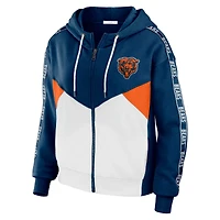 Women's WEAR by Erin Andrews Navy/White Chicago Bears Plus Color Block Full-Zip Hoodie