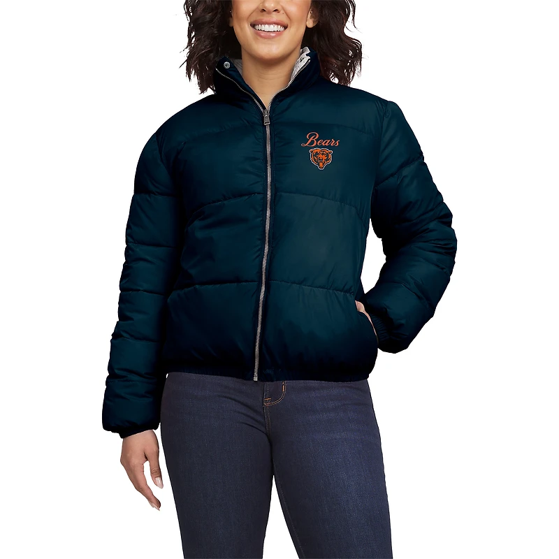 Doudoune courte réversible entièrement zippée bleu marine/blanc pour femme WEAR by Erin Andrews des Chicago Bears