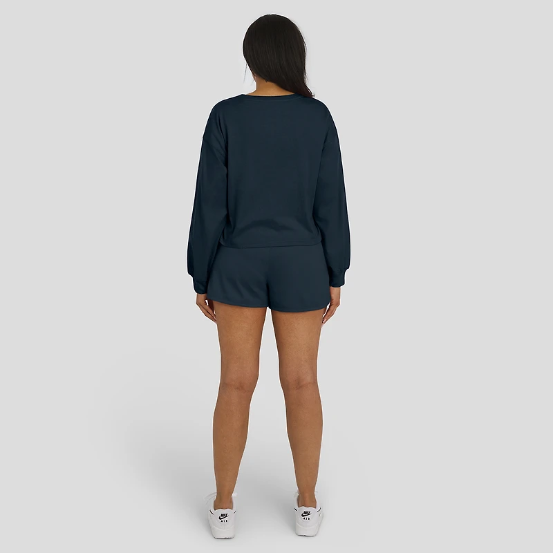 Women's WEAR by Erin Andrews Navy Chicago Bears Heavy Rugby Jersey Long Sleeve T-Shirt & Shorts Lounge Set