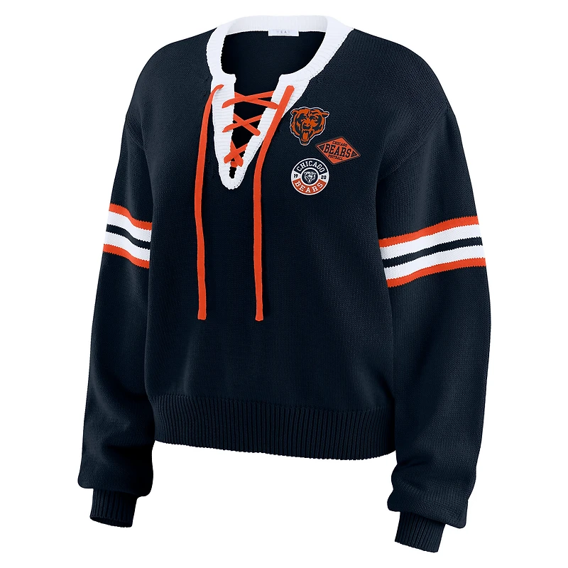 Pull à lacets bleu marine Chicago Bears pour femme WEAR by Erin Andrews