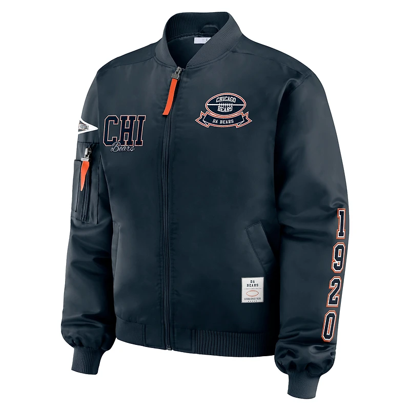 Women's WEAR by Erin Andrews Navy Chicago Bears Patch Full-Zip Bomber Jacket