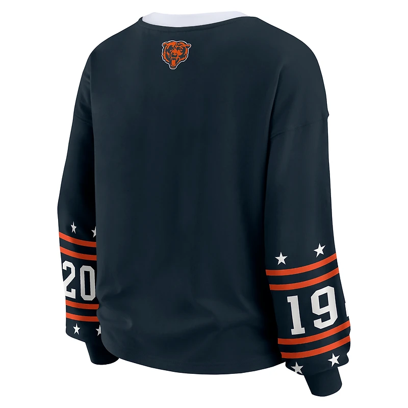 Women's WEAR by Erin Andrews Navy Chicago Bears Plus Sport Long-Sleeve T-Shirt
