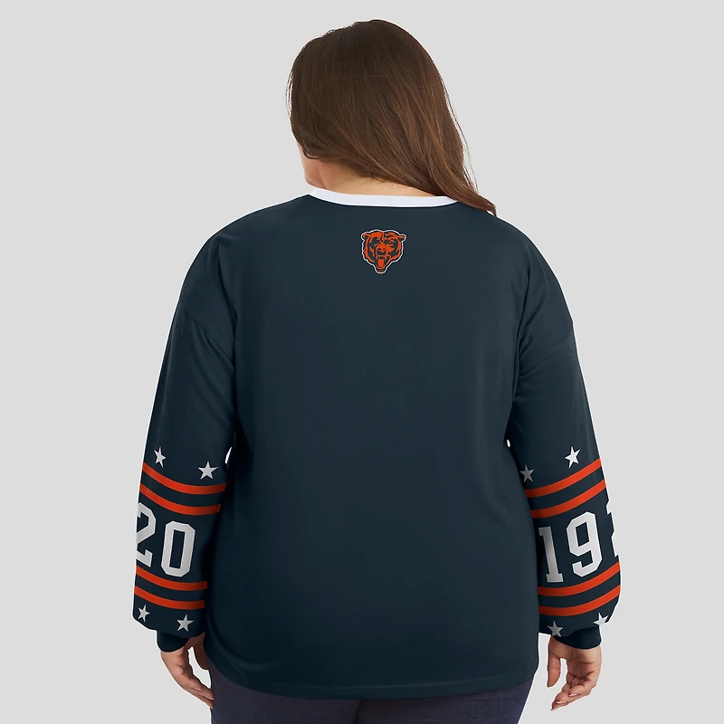 Women's WEAR by Erin Andrews Navy Chicago Bears Plus Sport Long-Sleeve T-Shirt