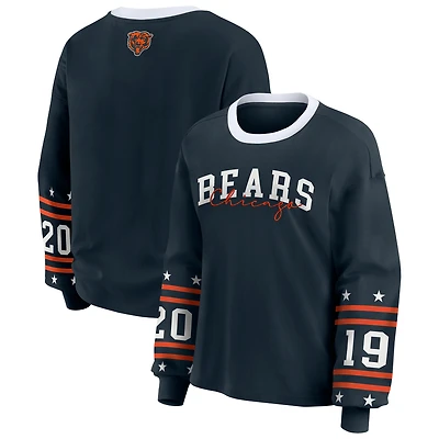 T-shirt sport à manches longues bleu marine pour femme WEAR by Erin Andrews, grande taille, motif Chicago Bears