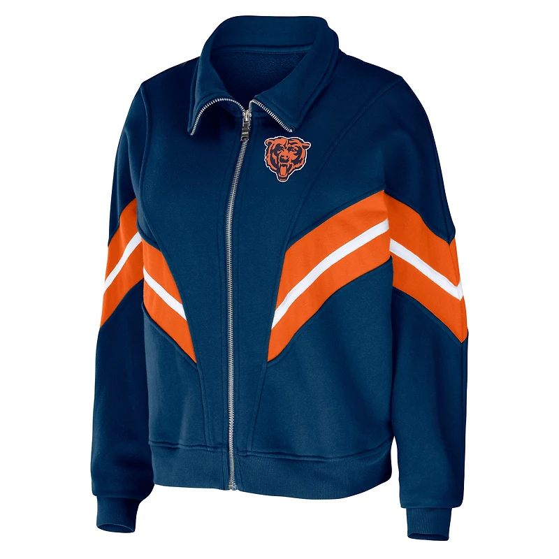 Women's WEAR by Erin Andrews Navy Chicago Bears Plus Yarn Dye Stripe Full-Zip Jacket
