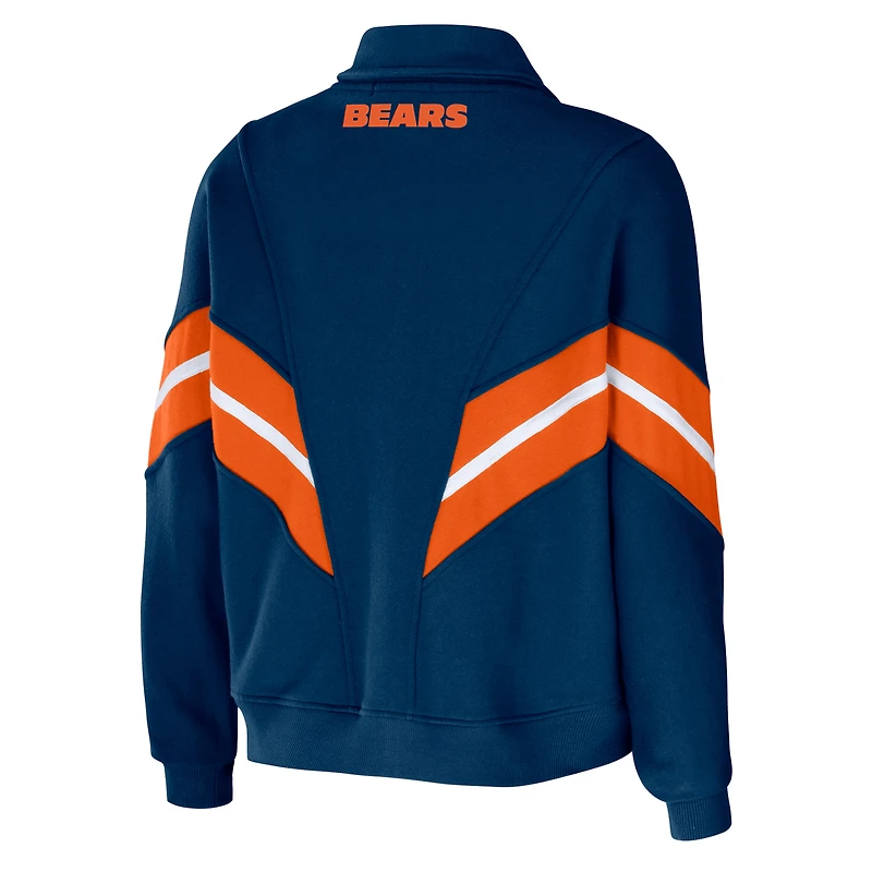 Women's WEAR by Erin Andrews Navy Chicago Bears Plus Yarn Dye Stripe Full-Zip Jacket
