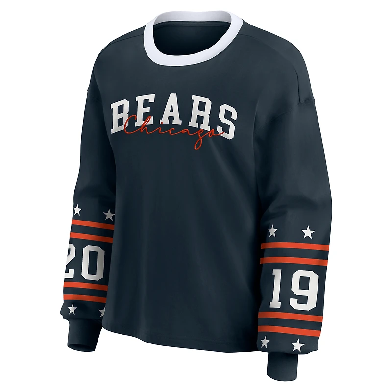 T-shirt sport à manches longues bleu marine WEAR by Erin Andrews pour femme, motif Chicago Bears