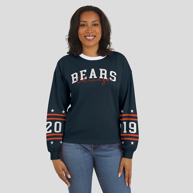 T-shirt sport à manches longues bleu marine WEAR by Erin Andrews pour femme, motif Chicago Bears