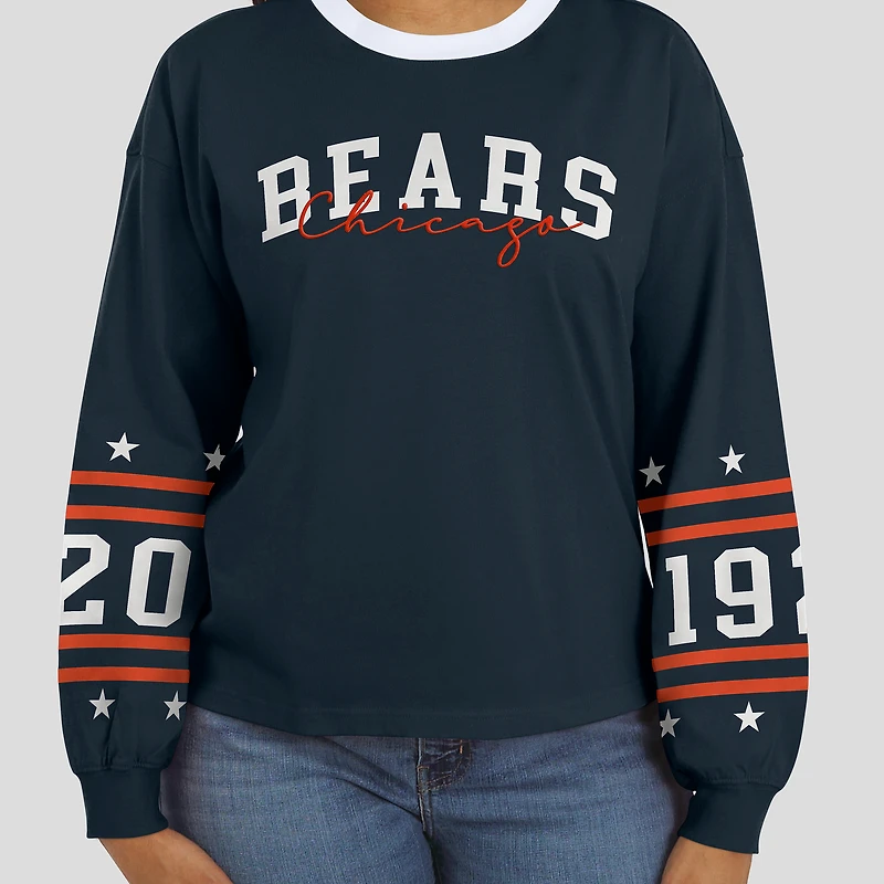 T-shirt sport à manches longues bleu marine WEAR by Erin Andrews pour femme, motif Chicago Bears