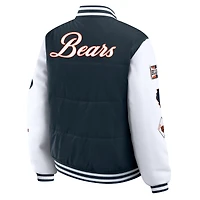 Women's WEAR by Erin Andrews Navy Chicago Bears Varsity Full-Snap Puffer Jacket