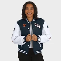 Women's WEAR by Erin Andrews Navy Chicago Bears Varsity Full-Snap Puffer Jacket