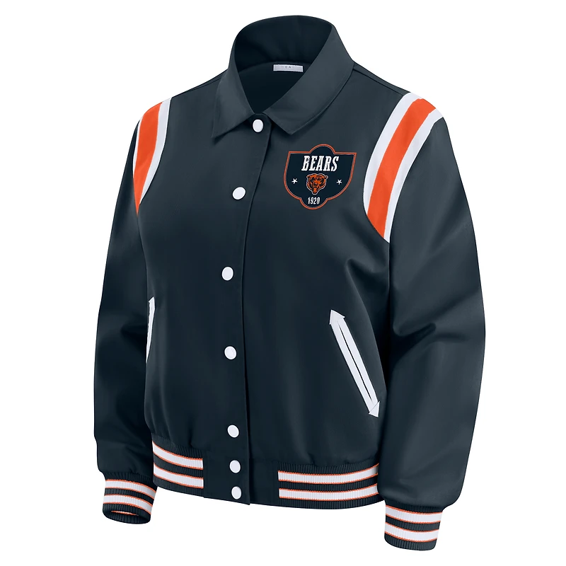 Women's WEAR by Erin Andrews Navy Chicago Bears Varsity Lightweight Full-Snap Jacket