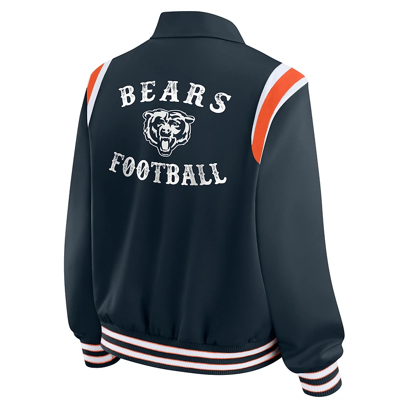Women's WEAR by Erin Andrews Navy Chicago Bears Varsity Lightweight Full-Snap Jacket