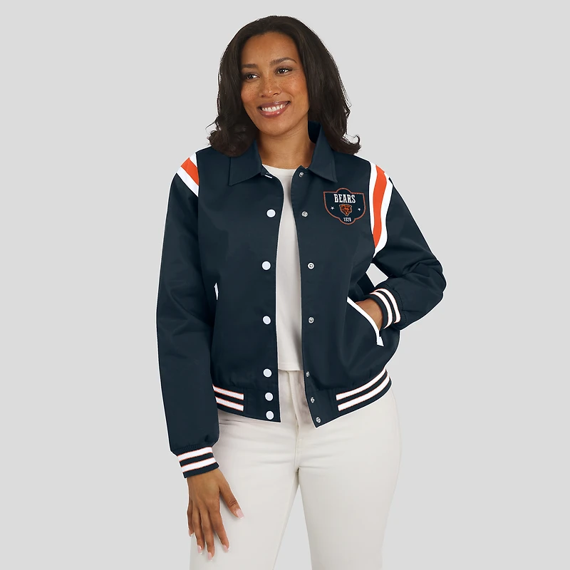 Women's WEAR by Erin Andrews Navy Chicago Bears Varsity Lightweight Full-Snap Jacket