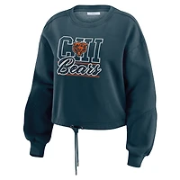Women's WEAR by Erin Andrews Navy Chicago Bears Washed Fleece Long Sleeve T-Shirt & Shorts Lounge Set