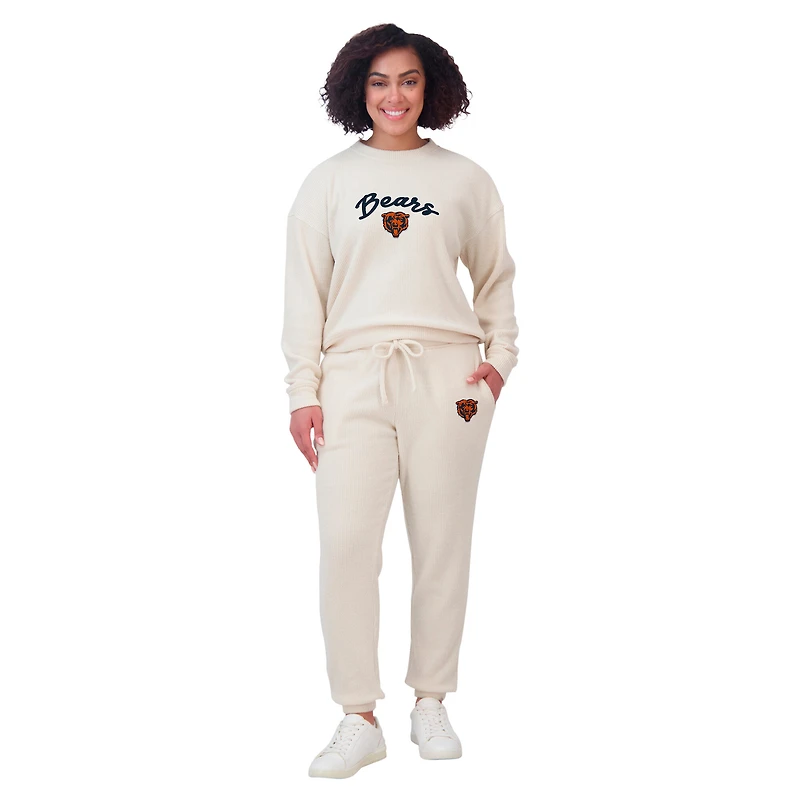 Ensemble de détente pour femme WEAR by Erin Andrews Oatmeal Chicago Bears en tricot côtelé à manches longues et pantalon grande taille