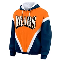 Women's WEAR by Erin Andrews Orange/Navy Chicago Bears Retro Crinkle Full-Zip Hoodie Windbreaker